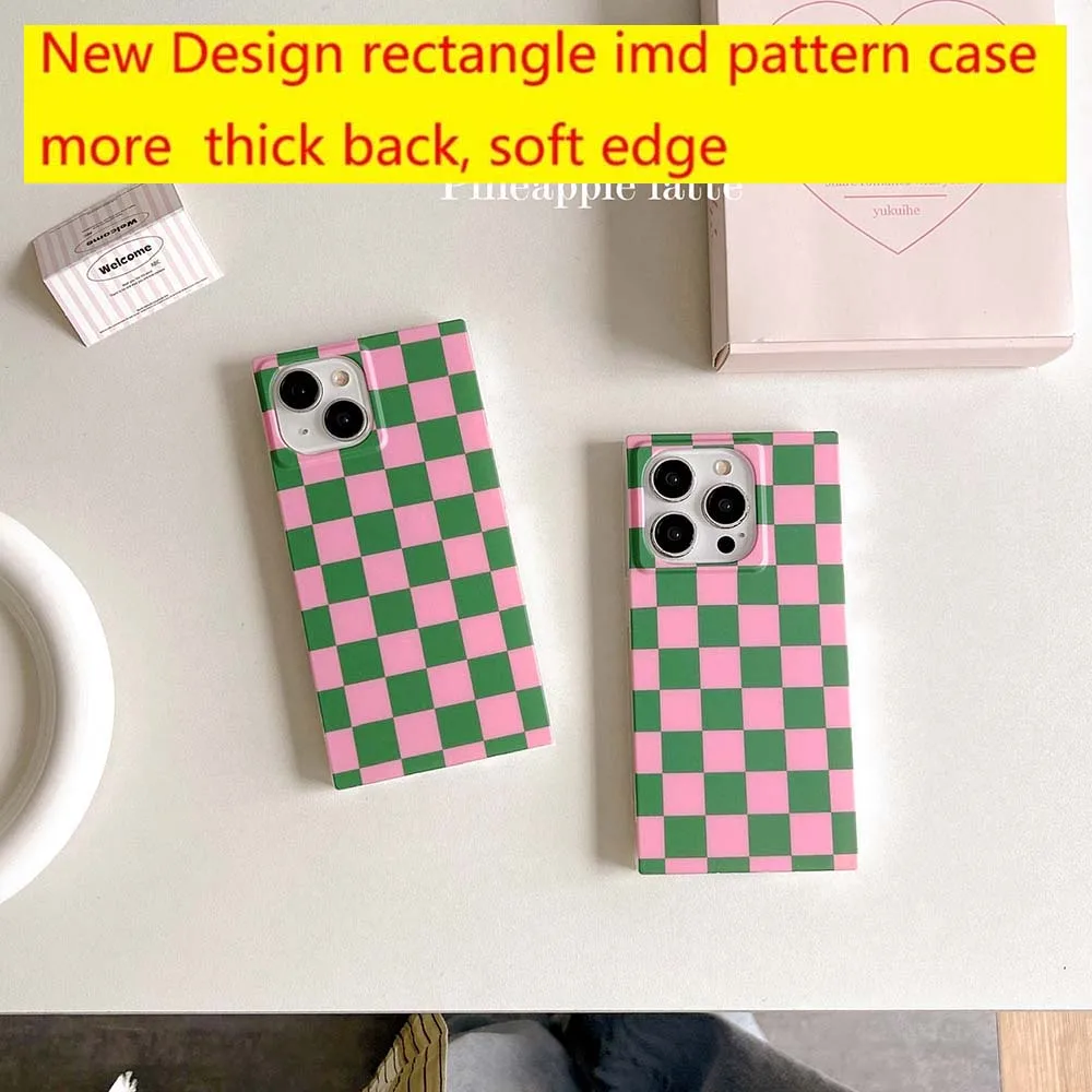 Rectangle Pink Green Cube imd Pattern Case For iPhone 17 16 15 14 13 Pro Max Thick Shockproof Soft TPU Cover Skin