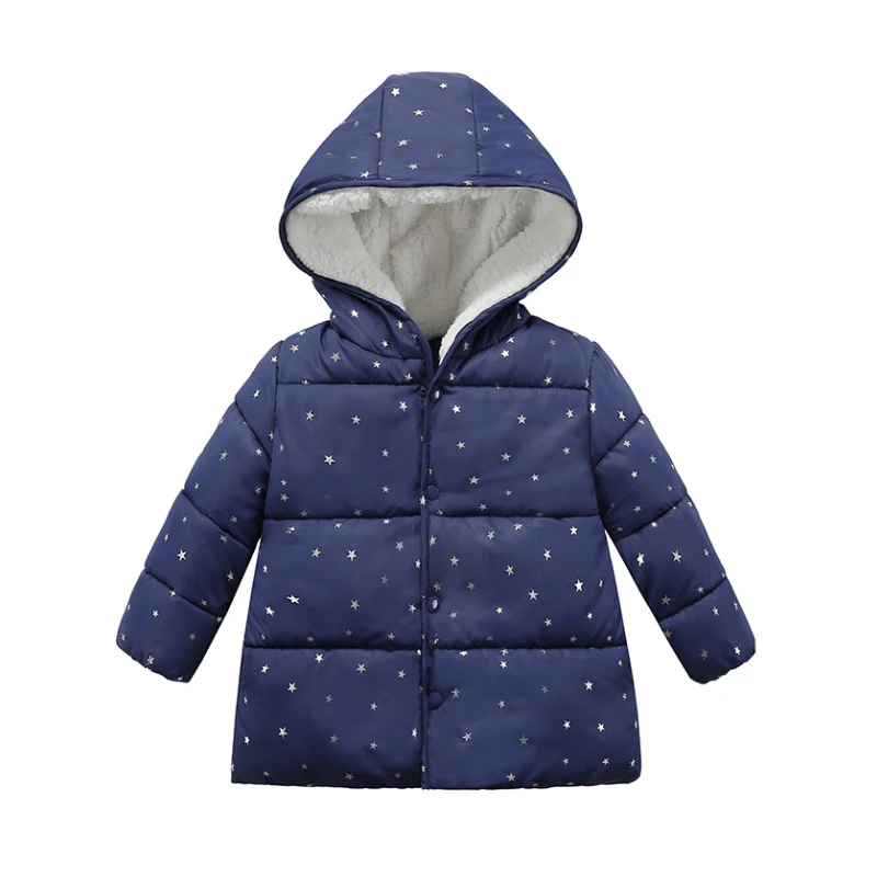 Winter jacket girl clothes satin star floral thickened warm hooded add velvet 1-4 year old baby high-quality children's clothing