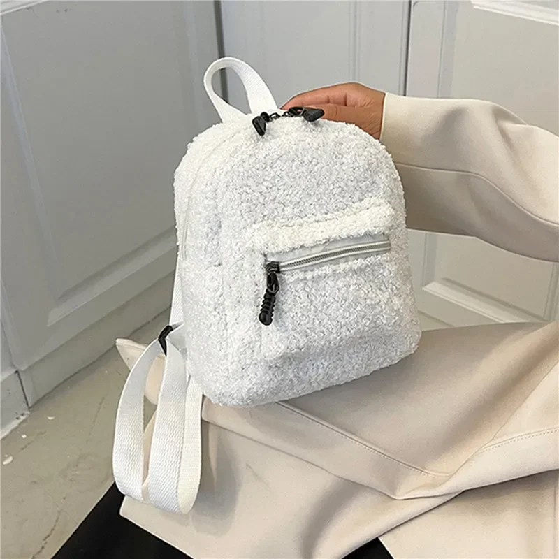 Mini Women\'s Backpacks 2023 New Fashion Plush Female Bag Solid Small Feminina Backpack School Bags For Teen Boys Girls Knapsack