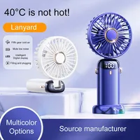 Foldable USB Rechargeable Fan Portable Handheld Fan Mini Cute Hanging Neck Small Fan With Display Screen For Travel Work