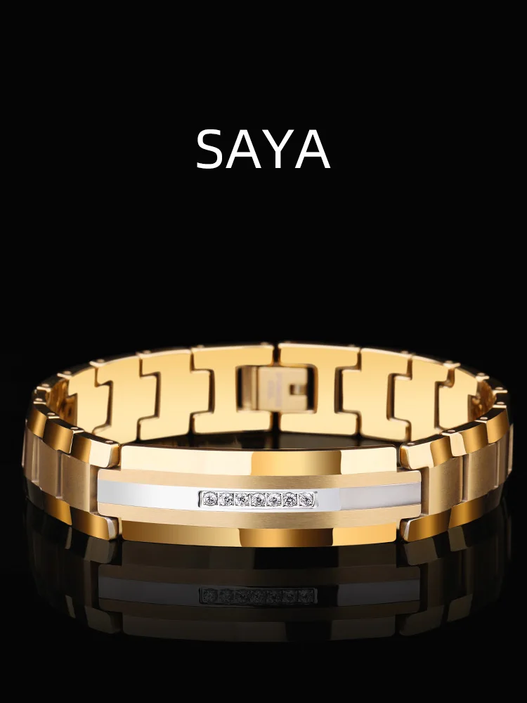 SAYA JEWELRY Fashion Men's Tungsten Carbide Bracelet Gold and Sliver Two Color Unisex Wrist Hand Jewelry Gift