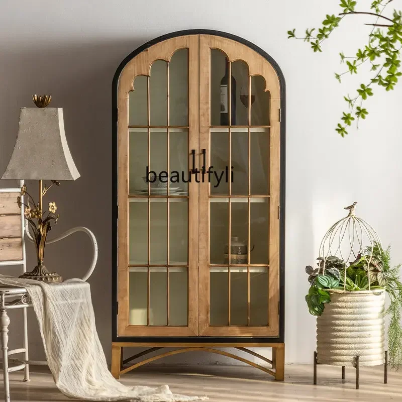 M182 French Bookcase Solid Wood Floor Bookshelf Display Cabinet Made of Glass Dust-Proof Wall Storage Cabinet with Door furn view 2