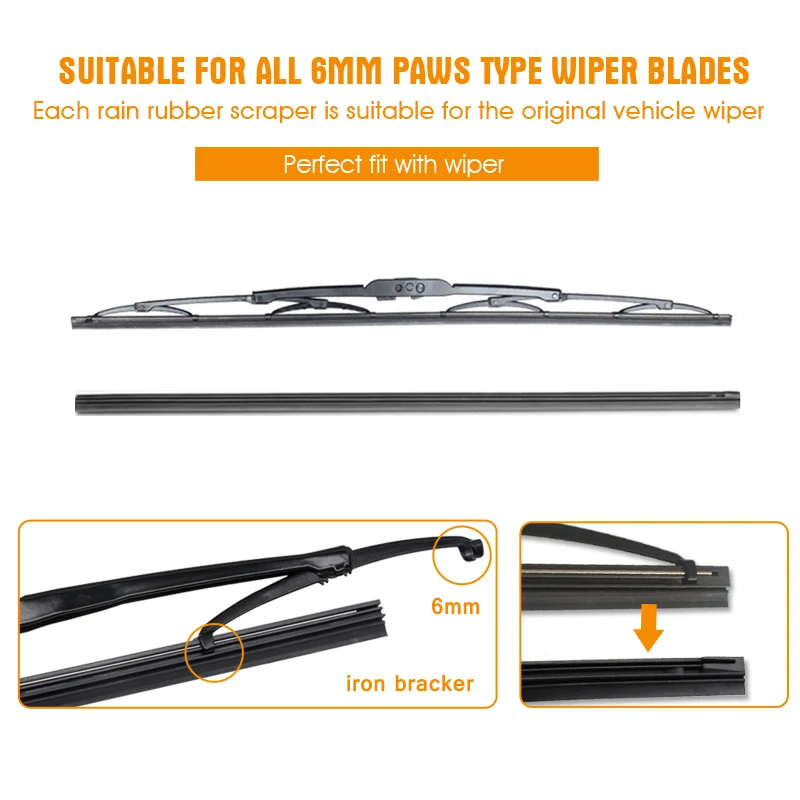 KOSOO Car Wiper Blade Insert Natural Rubber Strip Refill NR Type 6mm 14\