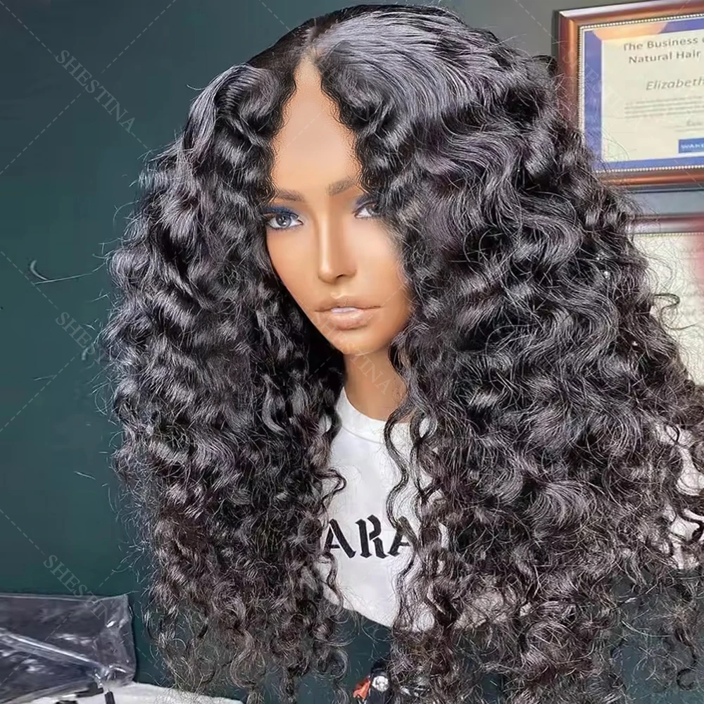 

Натуральный черный плотный афро-кудрявый вьющийся парик с V-образной частью 4A 4c Бразильские человеческие волосы Полный машинный парик с коротким бобом без следов Парик без клея