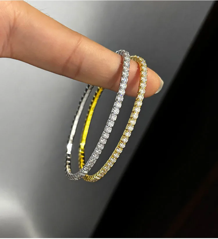 Full Moissanite D Color Vvs Women's Elastic Tennis Bracelet 925 Silver 18K White Gold Moissanite Tennis Bracelet for Women Men