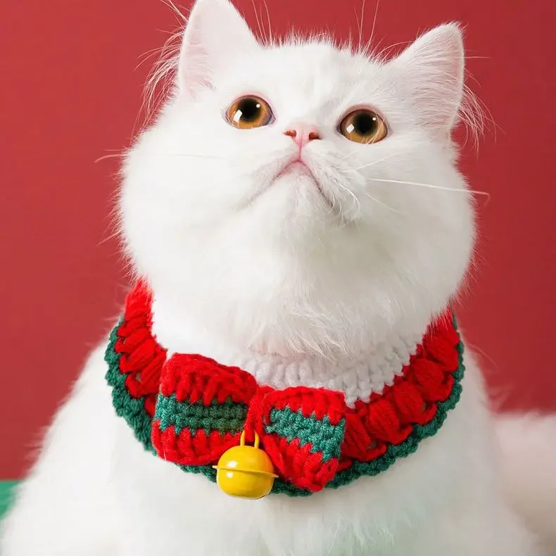 

Ошейник для кошек, рождественский тканый шарф, ожерелье, праздничные аксессуары для домашних животных