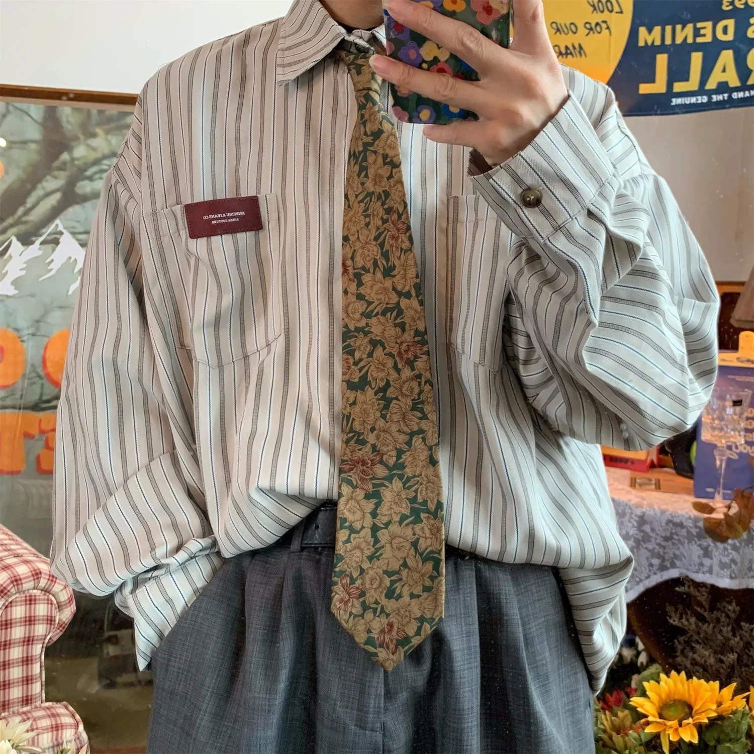 

Men's Loose Ins Long Sleeved Top Tops Shirts for Men Clothing Camisas y Blusa Vintage High Striped Shirt Jacket