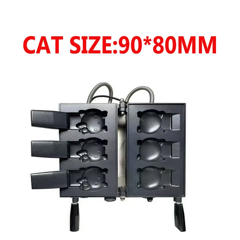 1800W 전기 3피스 와플 기계 - 귀여운 키티 만화 고양이 모양, 입 열기, 타이야키 및 아이스크림 메이커