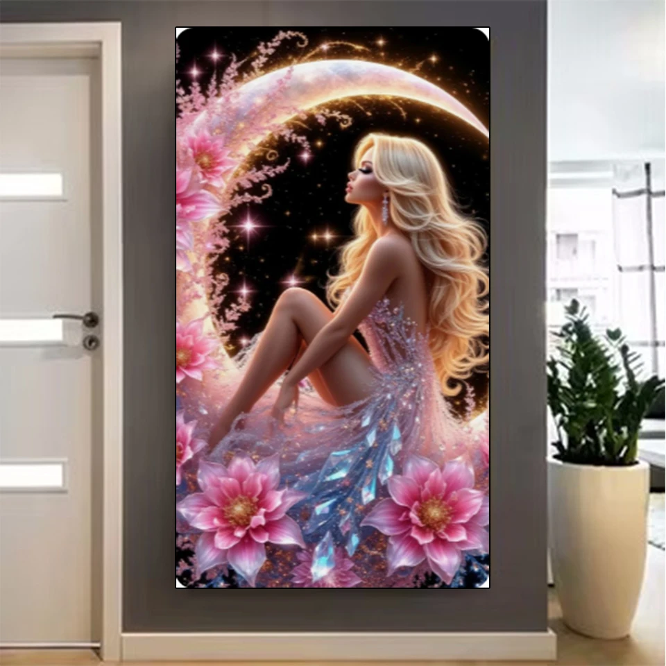 

New Diamond Painting Beautiful Woman Flower Moon New Pearl Embroidery Mosaic 5D Full Square Round Diamond Cross Stitching Kit