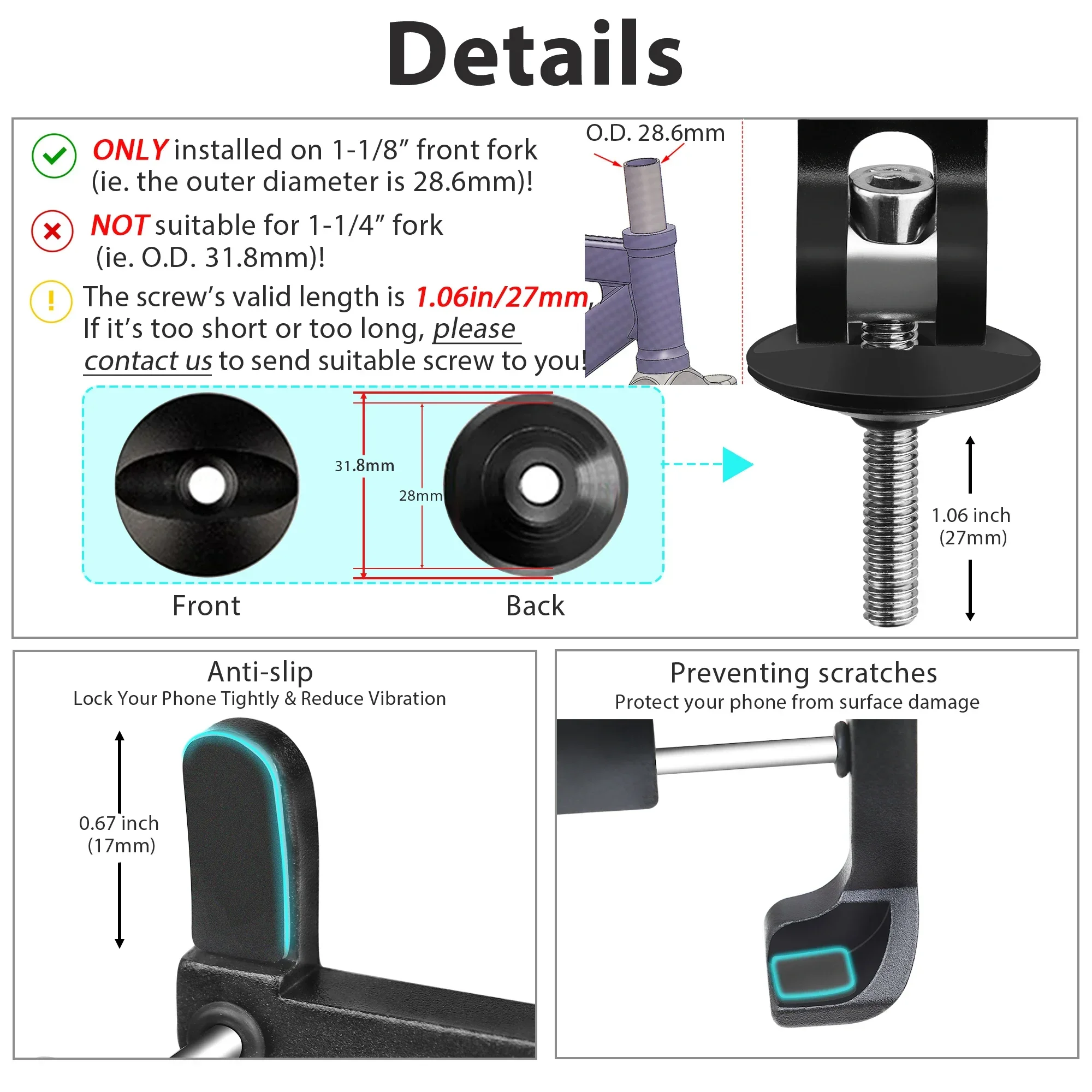 GUB Aluminium Fahrrad Telefon Halter Halterung Vorbau Fahrrad Telefon Headset Halterung Passend für 1-1/8" 28,6mm Gabel für 3,5-7 Zoll GPS Telefon