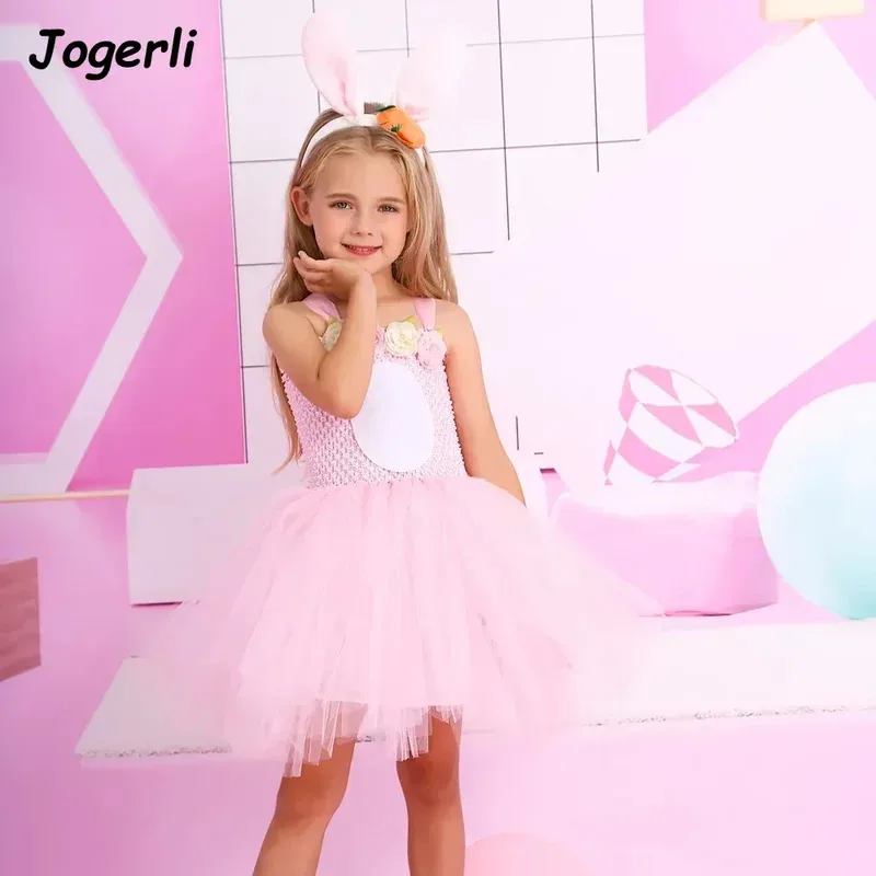 

Jogerli Пасхальный кролик сетчатое платье принцессы с мультяшным кроликом костюмы для косплея детский день танцевальная одежда