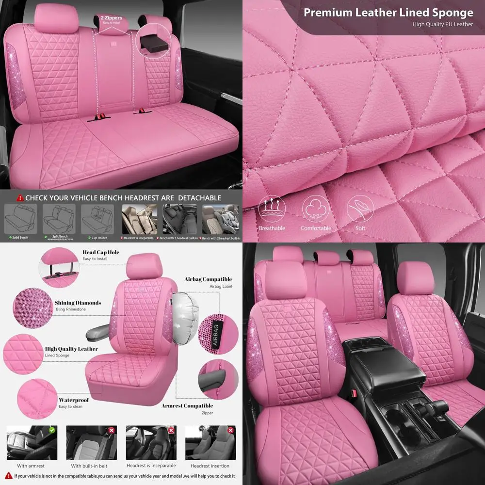 

Блестящие розовые кожаные чехлы для автомобильных сидений с эффектом бриллиантов, полный комплект для салона, водонепроницаемые и сверкающие, универсальные для легковых автомобилей и грузовиков