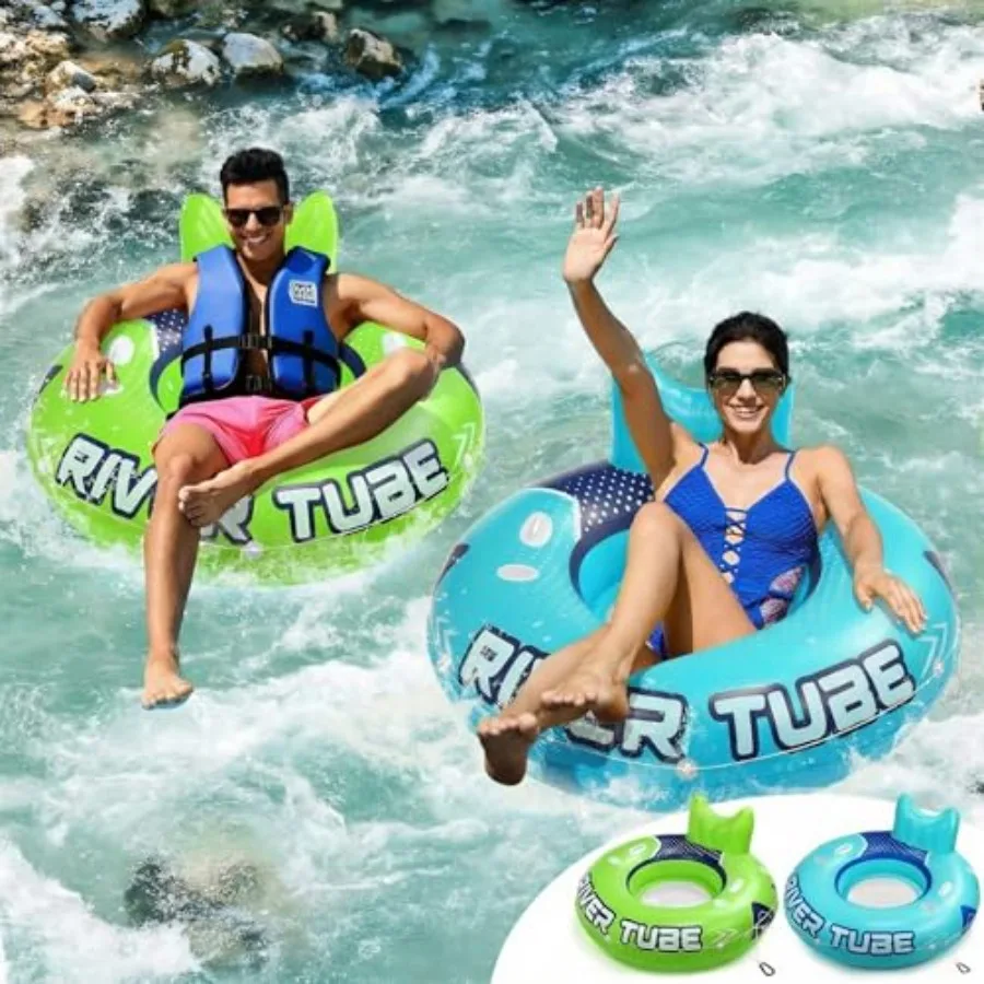 

2 шт. зелено-синие надувные плоты-шезлонги для взрослых, особо прочные, для реки и бассейна, большой речной плот, водный шезлонг