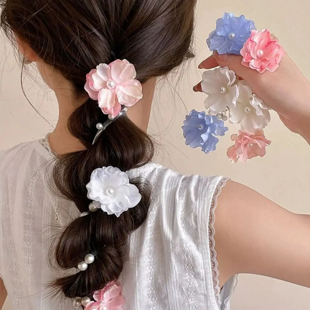 生花電話線ヘアロープ真珠ストレート電話回線ヘッドバンドポニーテールホルダーシュシュ三つ編みヘアネクタイパーティー