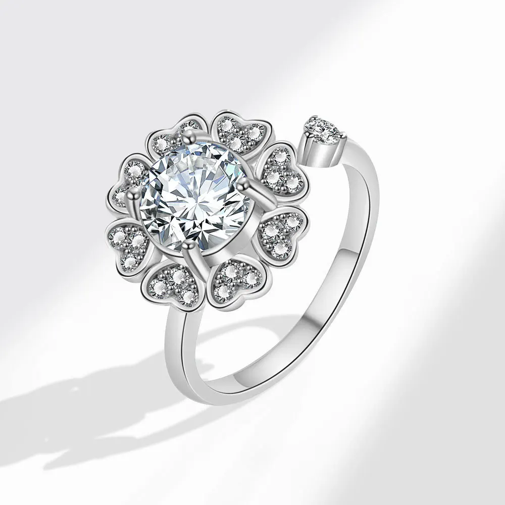 Love Heart Gold Crystal Rotating Ring Anti-Stress Anxiety Relief Couple Wedding Spin Freely for Stress Relief anillo ajustable