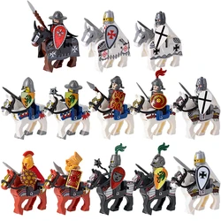 Medieval Military Castle Knights Figures Set Rome Warrior Armored Soldiers War Horse Army Weapons Shield Sword Helmet Bricks Toy