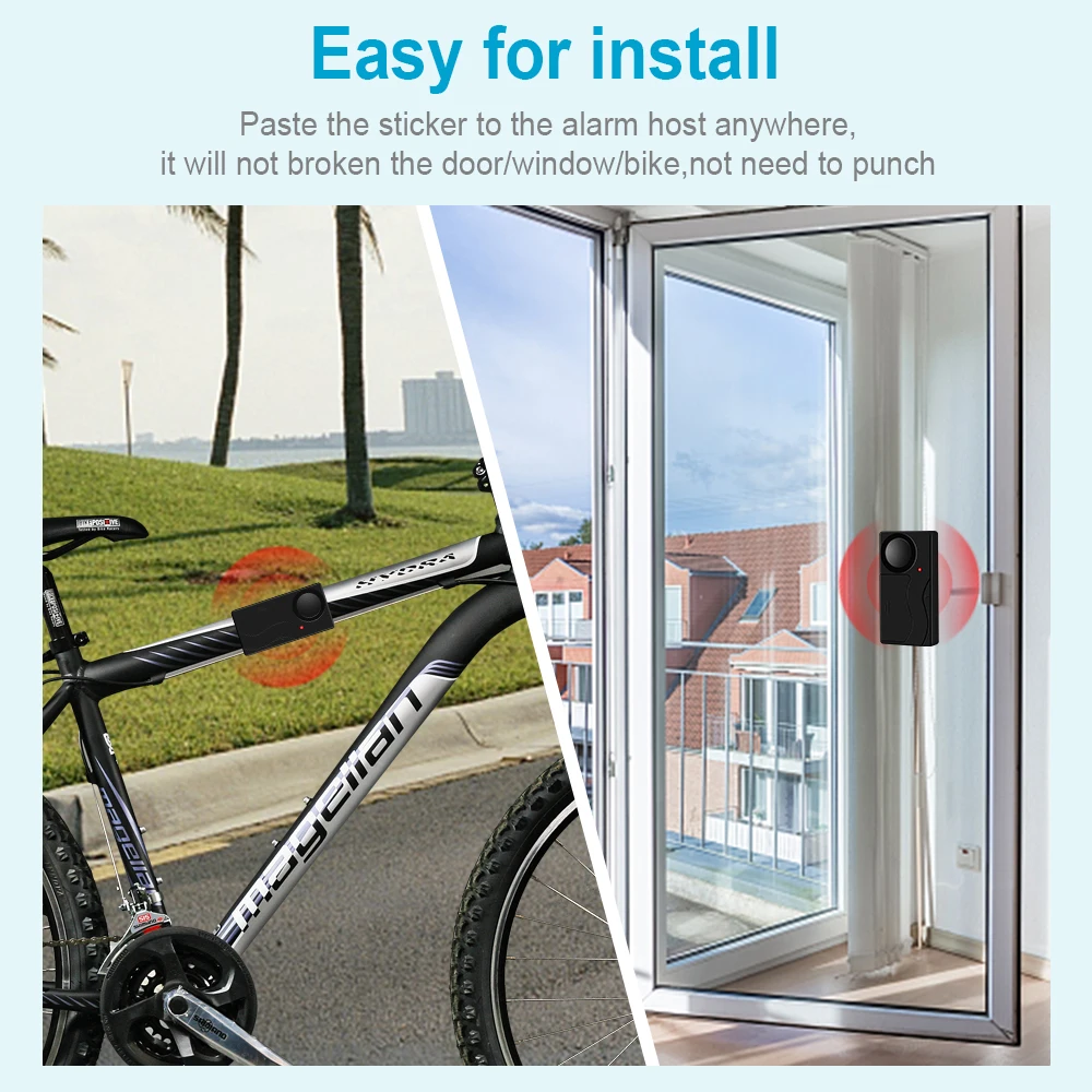 Elecpow Door And Window Vibration Alarm Wireless Anti-Theft Home Security Alarm 110dB Bicycle Burglar Alarm With Remote Control