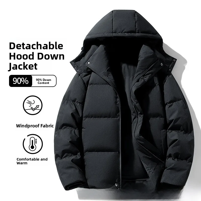 

Winter Men's down Jaet Warm Coat Korean Sle Pure Color Hooded 90% White Du down Thiened Ci Casual Outerwear