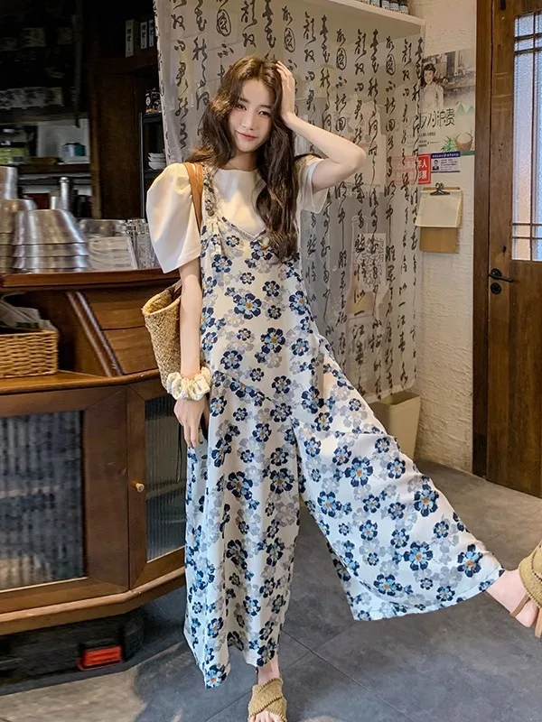 Blumendruck ter Einteilige Hose Damen Sommer Einzigartig Schöne Koreanische Sle Casual Design Hohe Taille Abnehmen Dr