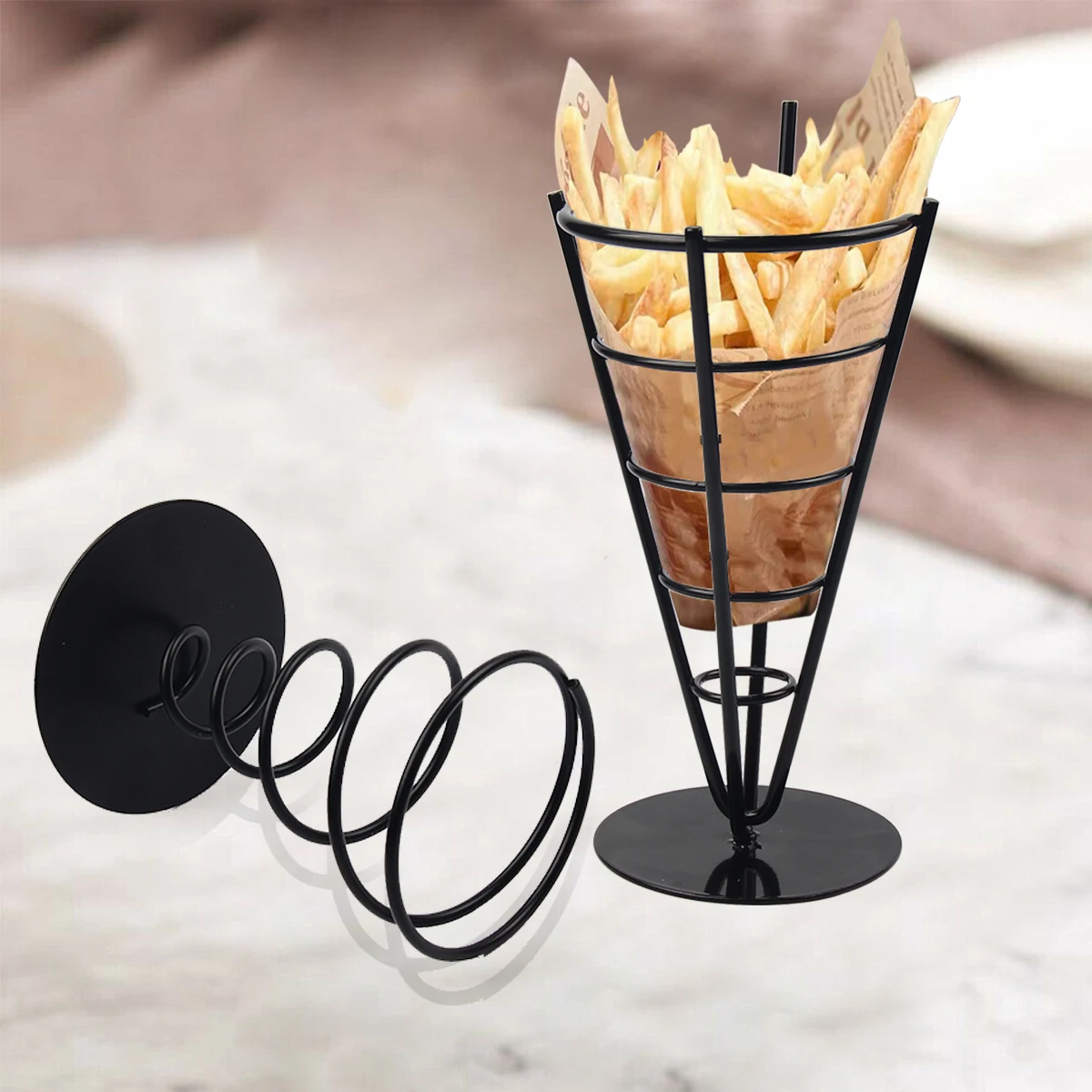 

Iron French Fries Holders Fish Chips Rack Appetizers Stands Fry Rack Cone Basket