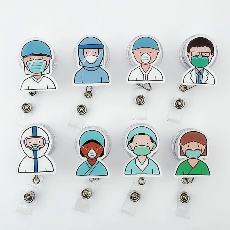 Cartoon Retractable Easy Pull Buckle Doctor Nurse Badge Work ID Lanyard Card Holder Clip Easy Pull Shaped Kay Chain