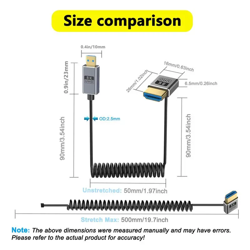 Spring Coaxial Fine Wire 2.1 Version Micro HDMI Compatible Male to H-DMI Digital Camera High-Definition Cable 4K@240Hz 8K@60Hz