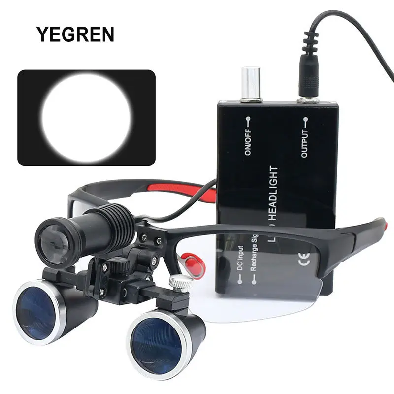 

5W Illuminated Dental Loupes 2.5X 3.5X Binocular Magnifier Adjustable LED Surgery Headlight with Rechargeable Battery f/ Dentist