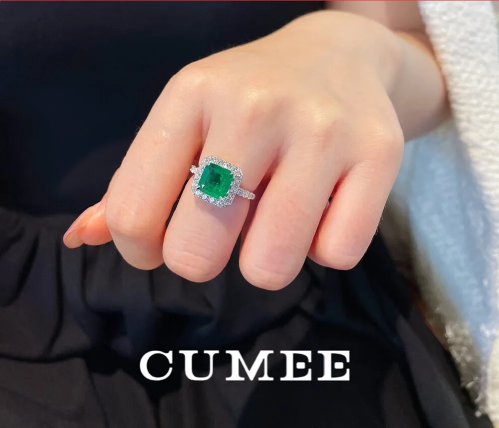 CUMEE 925 Sterling Silver pierścionek ze szmaragdem kwadrat hodowany szmaragd syntetyczny 925 posrebrzany pozłacany