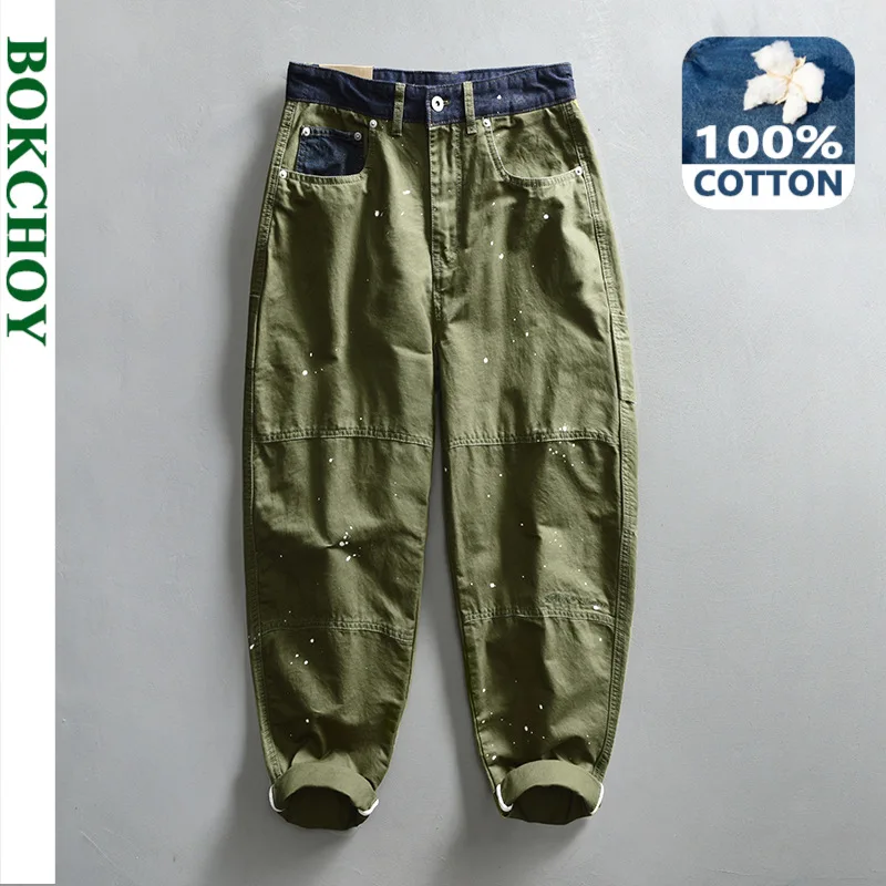 2024 Spring New 100% Cotton Casual Cargo Pants for Men Fashion Big Pocket Trousers Streetwear Men ATZ648