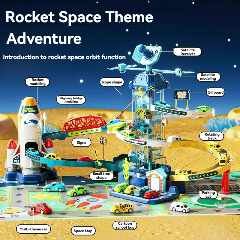 Space Shuttle Theme รางรถสําหรับเด็ก Diecasts วันหยุดของขวัญวันเกิดล้อร้อนเด็กการศึกษาการแข่งขันชุดของเล่นรถราง
