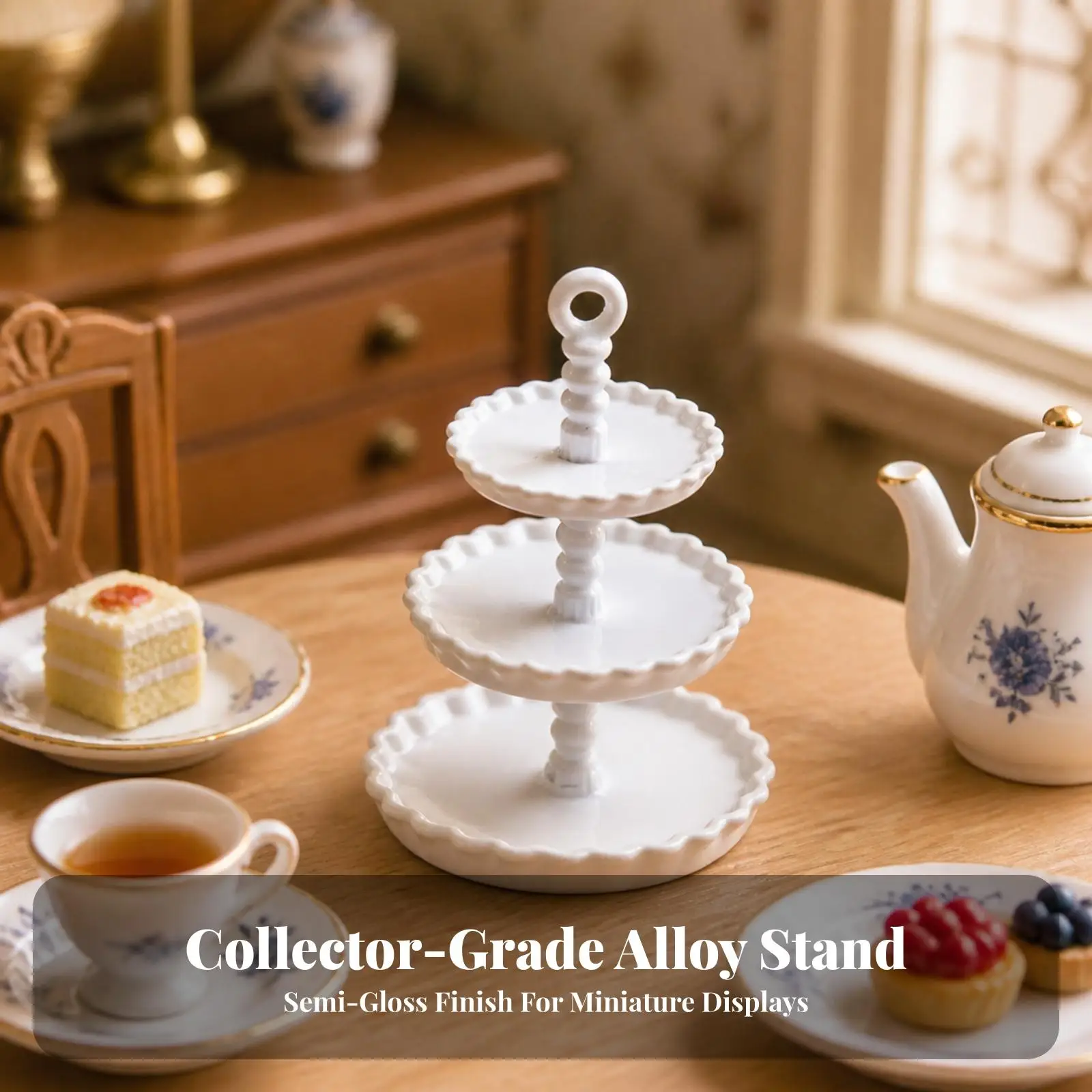 Miniature Dessert Stand Alloy 3 Tier Cake Display Rack for Dollhouse Kitchen Table Mini Food Showcase Decor Accessory
