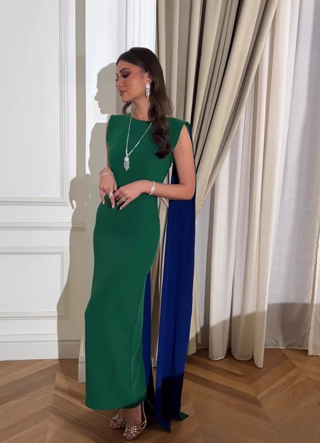 AsaNagi-vestido de noche verde sin mangas para mujer, traje de cuello redondo, largo hasta el suelo, Formal, personalizable, novedad de 2023