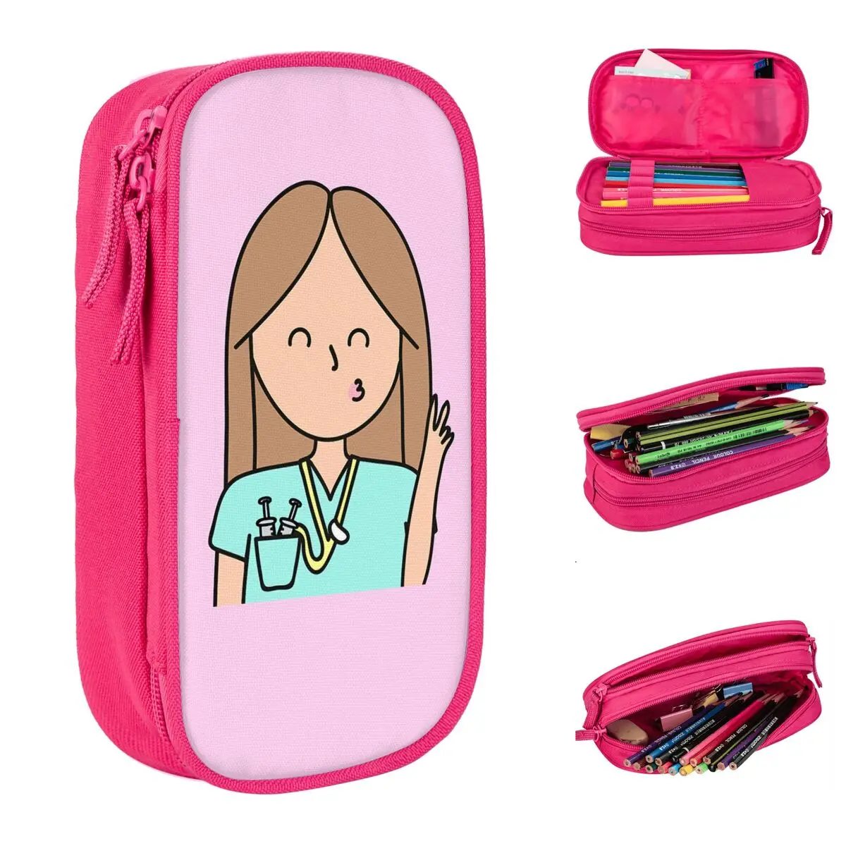 Unnamed Pencil Cases Enfermera En Apuros Doctor Nurse Pencil Pouch Pen for Student Big Capacity Bags Office Gifts Stationery