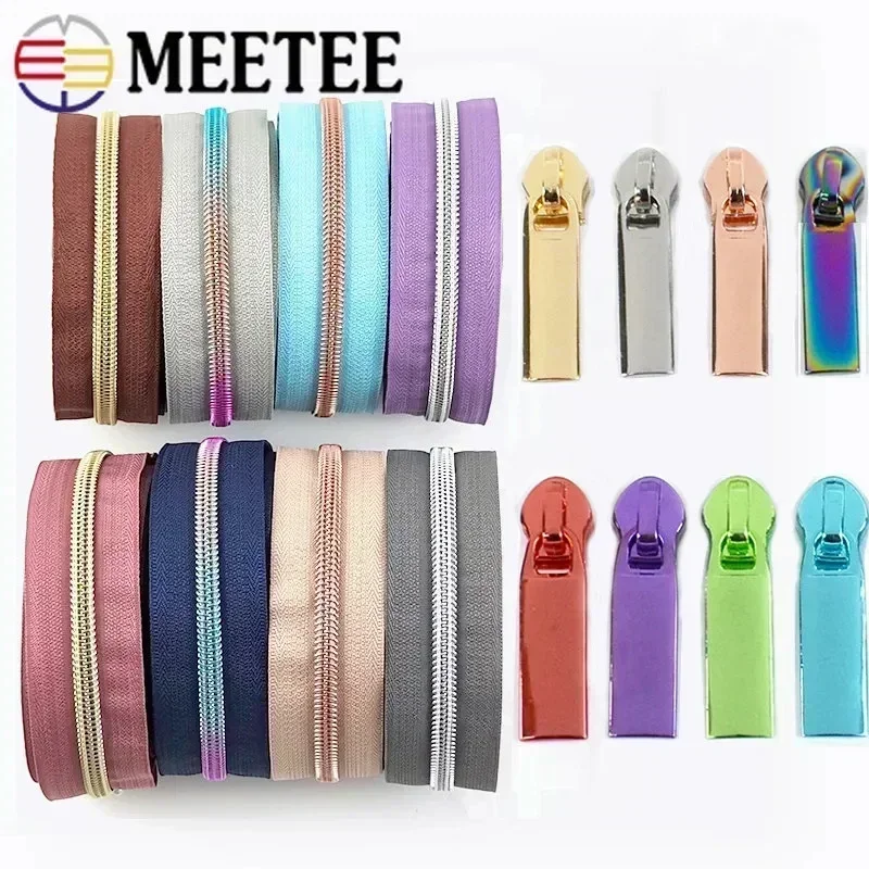 2/3/4Meters 5# Nylon Zipper Tapes with Slider Puller Bag Purse Pocket Coil Zippers Heads Decor Zip Repair Kit Sewing Accessories