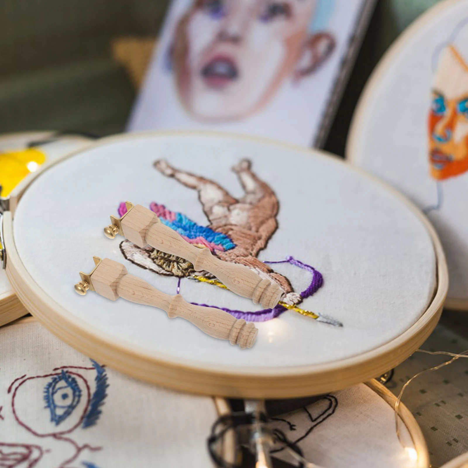 

3Pcs Wood Embroidery Stand Legs Desktop Frame Holder Stable Scroll Ring Leg for Handcraft DIY Stitching Decorative Circle