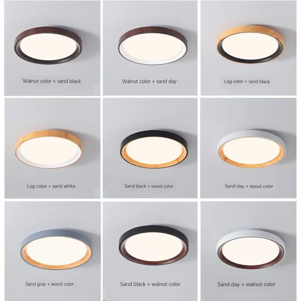 新しい中国風の胡桃材模様の天井照明、シンプルなLEDランプ、モダンな丸型フルスペクトル目に優しいランプ