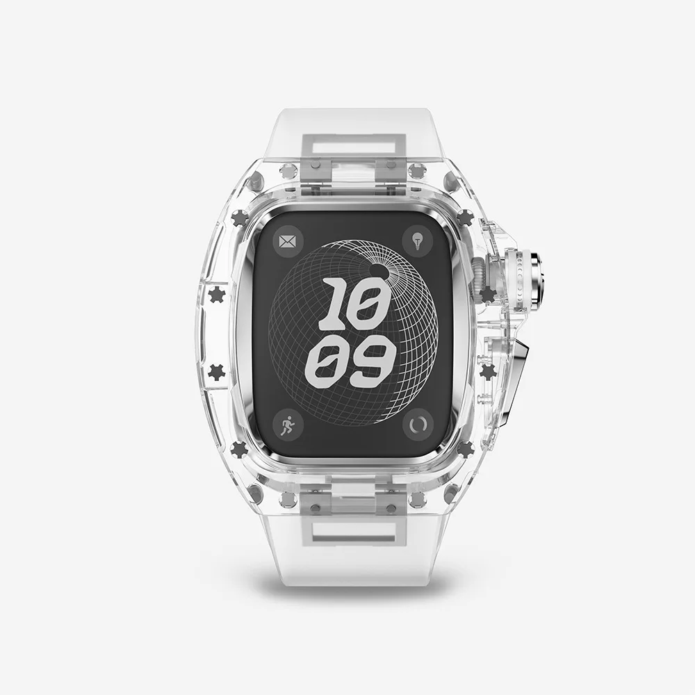 Luxury Modification Kit for Apple Watch Ultra 2 49mm Transparent Case for Iwatch Series 9 8 7 6 4 44mm 45mm Rubber Band Mod Kit