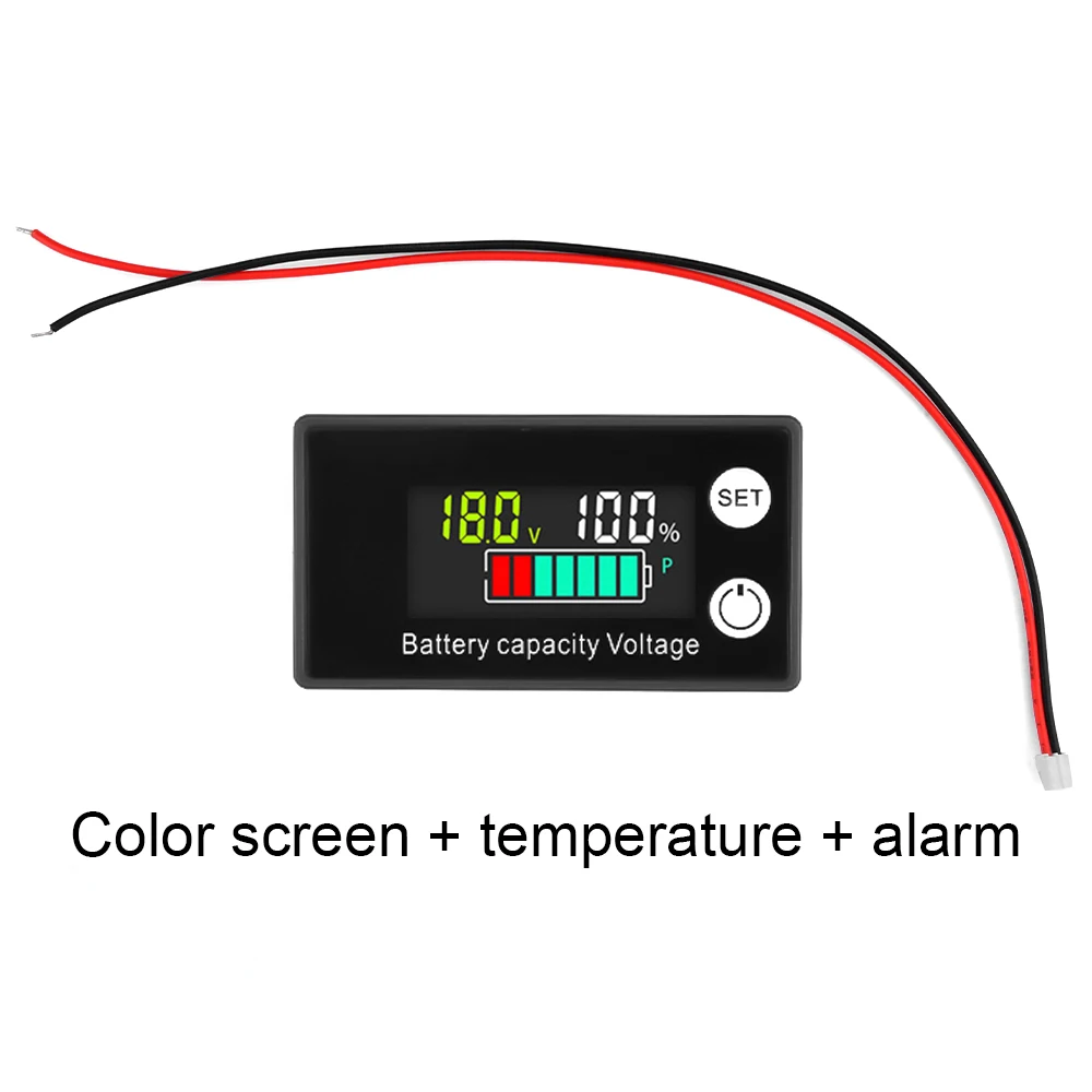 6133A DC8-100V Voltmeter Digital Battery Indicator Voltage Meter Lithium Ion Battery Capacity Monitor Temperature alarm function