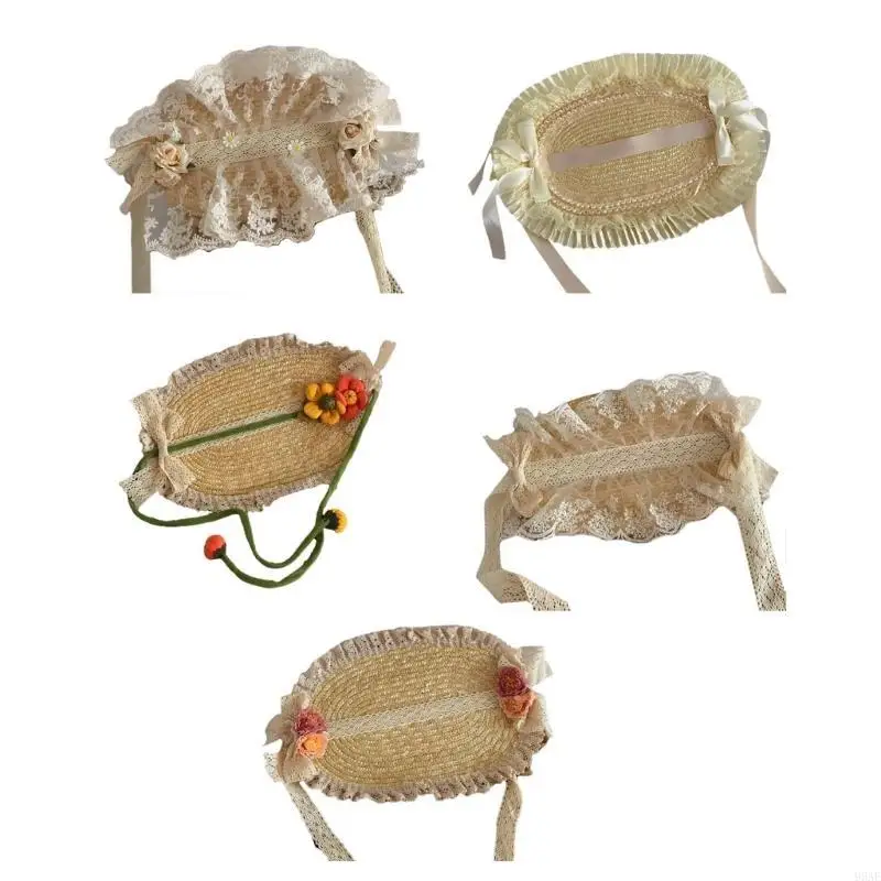 

95AE Little Girl Sun Cap Baby Girls Summer-Beach Straw Hat Photo-Shooting Headdress