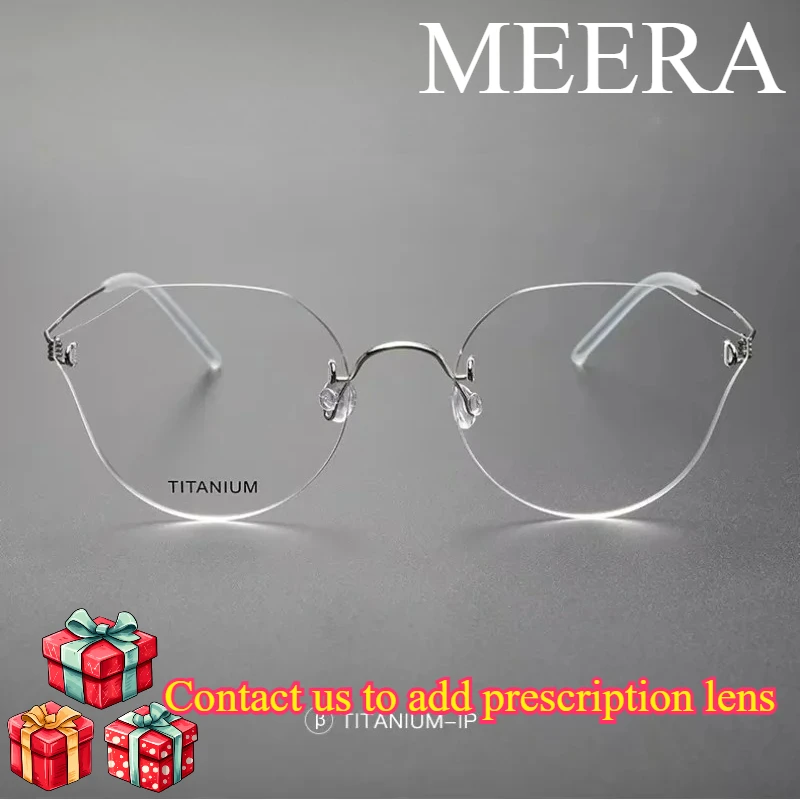 

New Style Frameless Cat's Eye Glasses Frame Air Titanium Rim Eyewear Circular Irregularity Eyeglasses Precise Prescription Frame