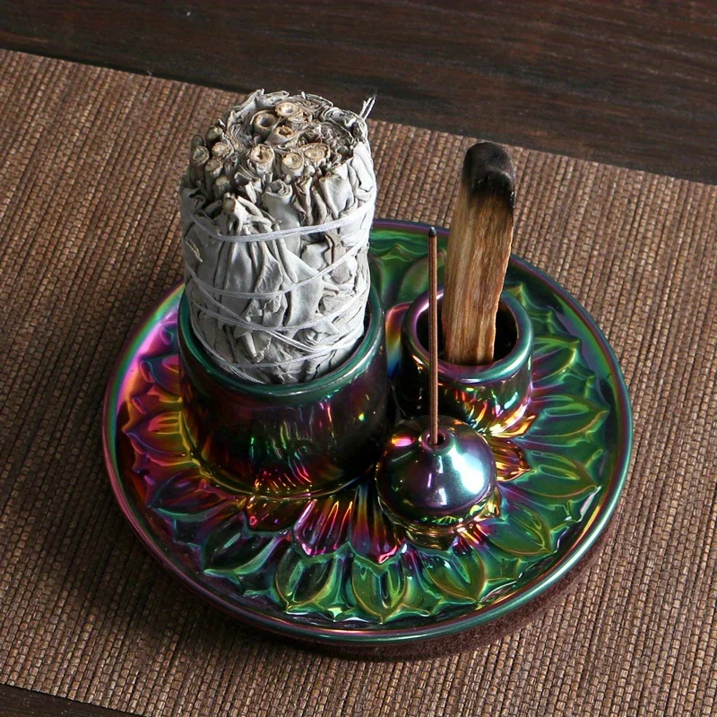 Candle Holder Electroplated Color Incense Burner Palo Santo Holder Sage Holder Incense Holder for Sticks Multifunctional Burner