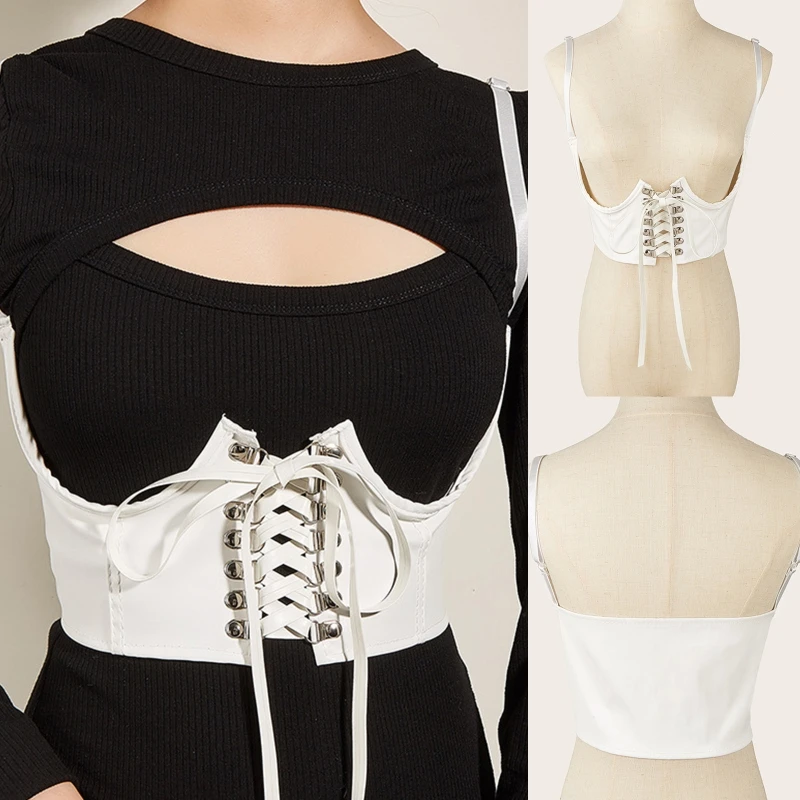 Push Up Underbust Corset Top พร้อมสายรัดเข็มขัดเอว Punk หนังเข็มขัด Clubwear สวมใส่