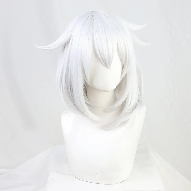 Genshin Impact Paimon 배너 소녀 코스프레 가발 여행자 실버 그레이 인버티드 보브 재고 있음