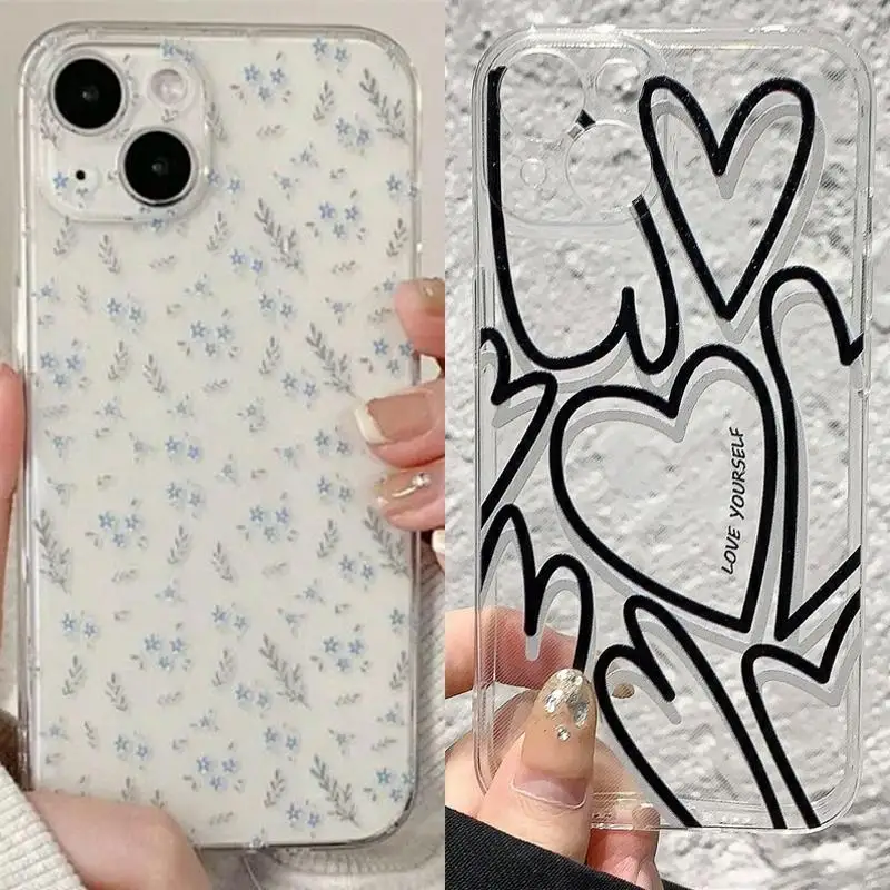 

Phone Case for Huawei P40 Lite Nova 7i 5T 6 SE Nova6 SE Soft Clear TPU Flower Bear Love Heart Korean Full Protection Cover