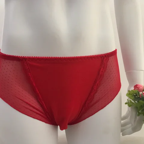 Man's Red Lace Hem Soft Elastic Briefs
