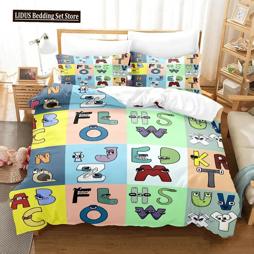 

3D Print Cartoon Alphabet Lore A-Z Bedding Set Boys Girls Twin Queen King Size Duvet Cover Pillowcase Bed Boys Adult