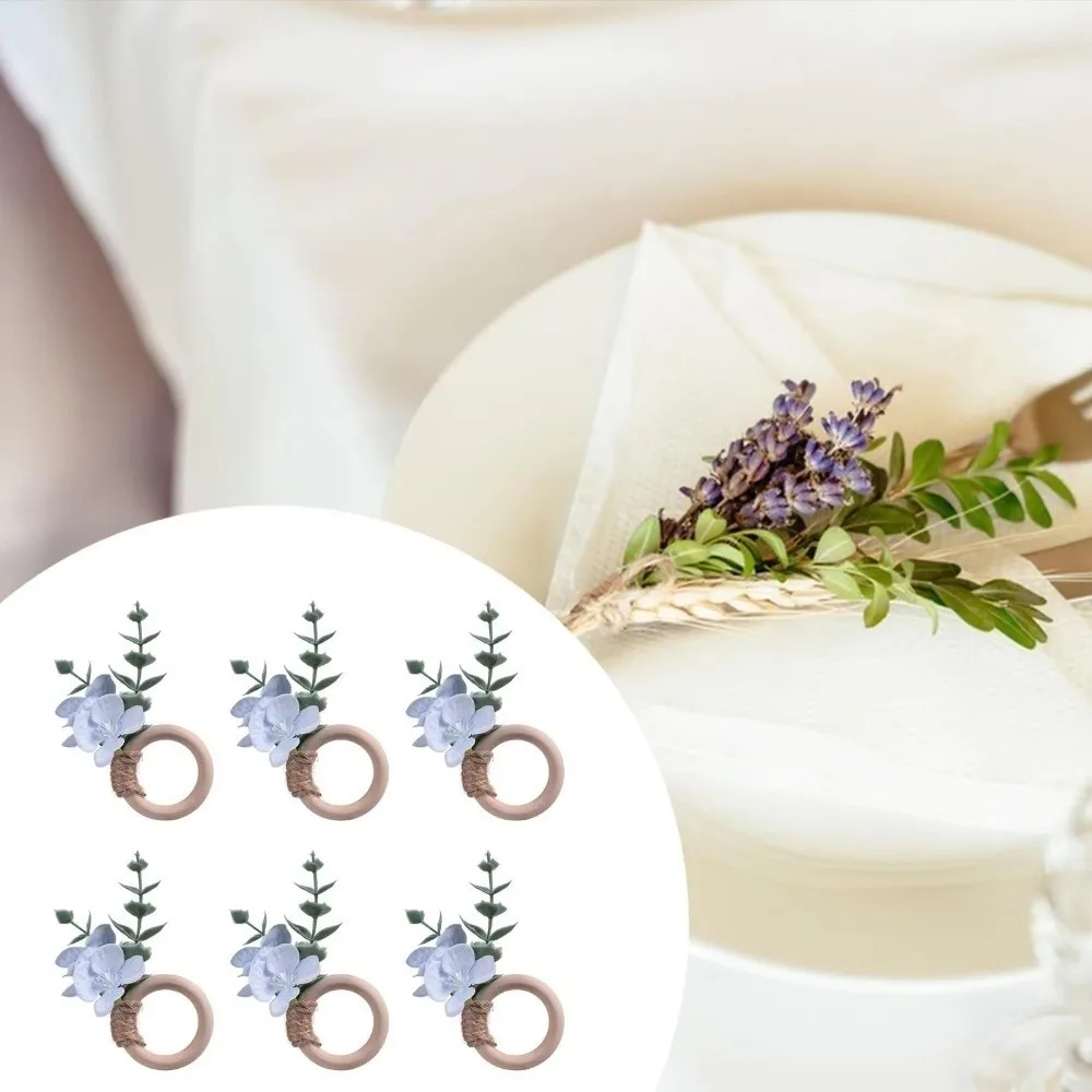 4pcs Vintage Bohemian Napkin Rings Handmade with Leaves Napkin Holders Silk Flower Napkin Buckles For Wedding