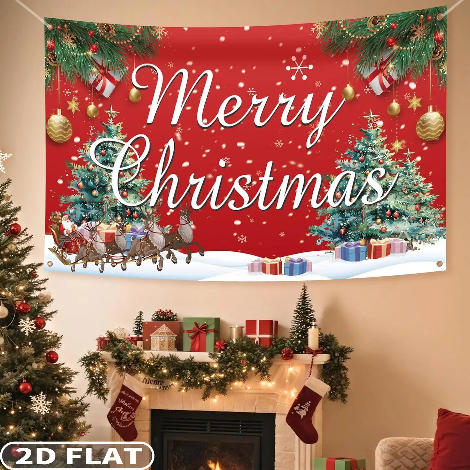 

1pc Red Christmas Party Banner, 110x185cm Photo Booth Props Indoor Outdoor, Merry Christmas Backdrop Banner, Large Xmas Banner