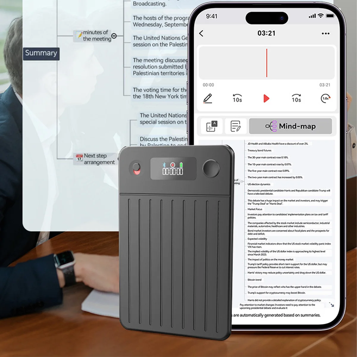 

Ultra-Thin 3.3mm AI Voice Recorder A3, Real-Time Translation & Transcription, ChatGPT-4 Powered, Magnetic, for Meeting & Travel