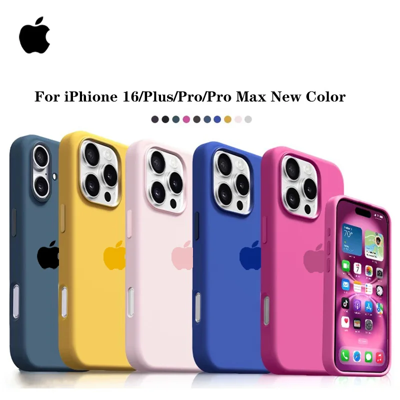 Original Liquid Silicone Phone Case for iPhone 11 12 14 13 15 16 Pro Max Apple Cases for iPhone 13 14 15 16 Plus Full Logo Cover